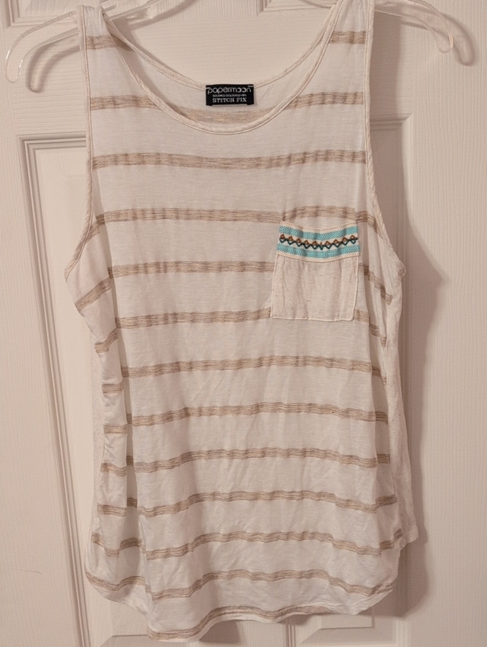 Papermoon Cream & Beige Striped Tank with Teal-Trim Pocket